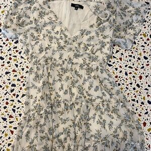 Lulu's White Midi Dress with Blue Floral Print